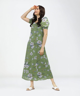 Tokyo Talkies Women A-line Green Midi/Calf Length Dress