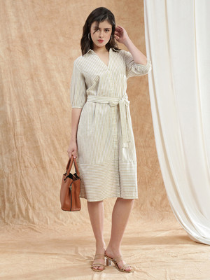 Globus Women Shirt Brown, White Midi/Calf Length Dress