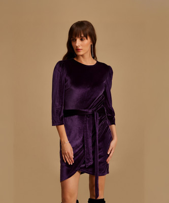 KAZO Women Bodycon Purple Above Knee/Mid Thigh Length Dress