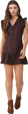 HERE&NOW Women Fit and Flare Brown Knee Length Dress