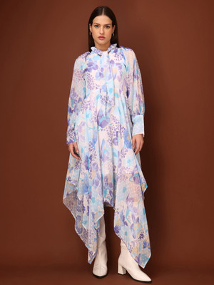 PURVAJA Women Asymmetric Blue Maxi/Full Length Dress