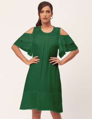 moomaya Women A-line Green Above Knee/Mid Thigh Length Dress