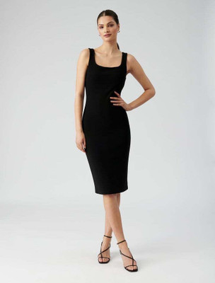 DESIGN PLUS FASHION Women Bodycon Black Below Knee Dress