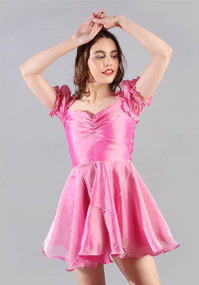 KIYOO Women Fit and Flare Pink Mini/Short Dress