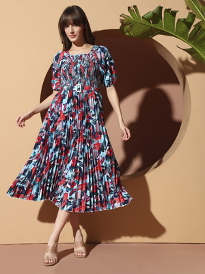 ZWERLON Women A-line Blue Midi/Calf Length Dress
