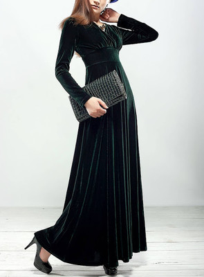 WestCHIC Women Fit and Flare Dark Green Maxi/Full Length Dress