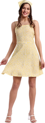 EssQue Women A-line Yellow, White, Dark Blue Above Knee/Mid Thigh Length Dress
