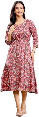 Anurang Women A-line Brown Midi/Calf Length Dress