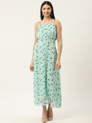 Moda Rapido Women Fit and Flare Light Green Midi/Calf Length Dress