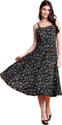 Abhi Creation Women Fit and Flare Black Midi/Calf Length Dress