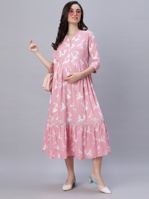 mamma's maternity Women Fit and Flare Pink Dress