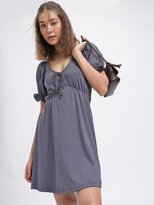 Glitchez Women Empire Waist Grey Mini/Short Dress