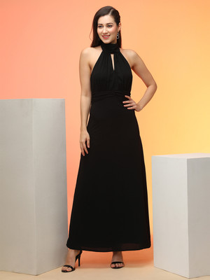 Globus Women Fit and Flare Black Maxi/Full Length Dress