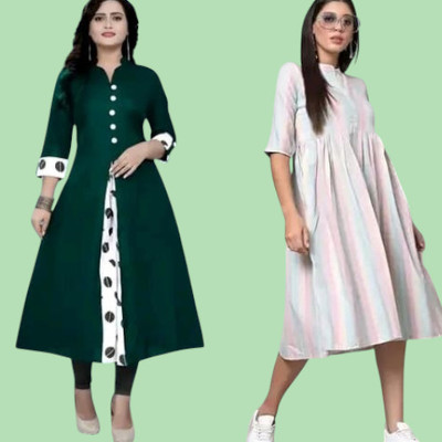 Suhani Creationnm Women Printed A-line Kurta(Green, White)