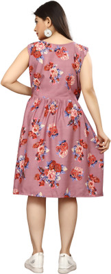FashhionWorld Women Fit and Flare Pink Knee Length Dress