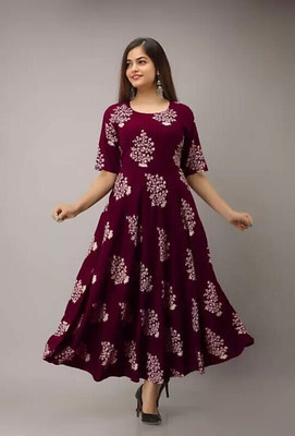 A N Enterprises Flared/A-line Gown(Maroon)