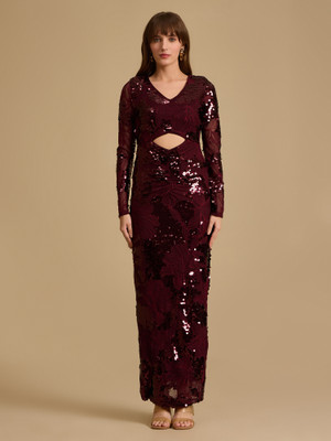 KAZO Women Bodycon Maroon Maxi/Full Length Dress