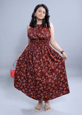 French Theory Women A-line Multicolor Maxi/Full Length Dress