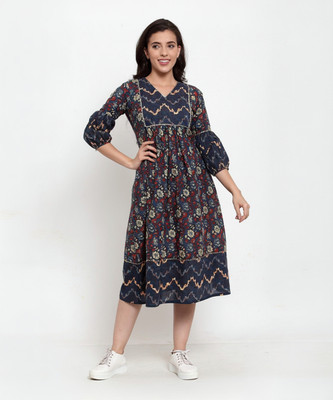 indibelle Women Maxi Blue Midi/Calf Length Dress