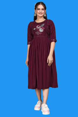 HouseOfCommon Women Fit and Flare Multicolor Midi/Calf Length Dress