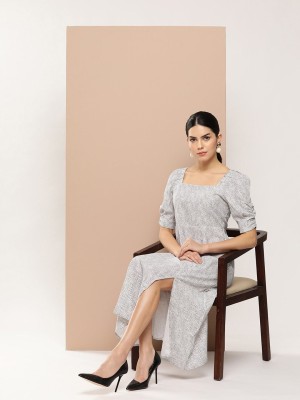 her by invictus Women A-line White, Grey Dress