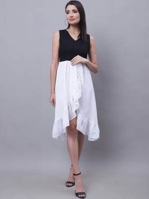 MiniandMing Women Asymmetric Black, White Dress