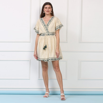 Majestic By Baani Women Cinched Waist Green Above Knee/Mid Thigh Length Dress