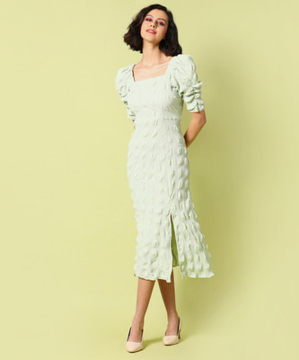 CAMPUS SUTRA Women Fit and Flare Green Midi/Calf Length Dress