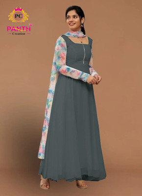 Panth Creation Women Dyed/Ombre Anarkali Kurta(Grey)