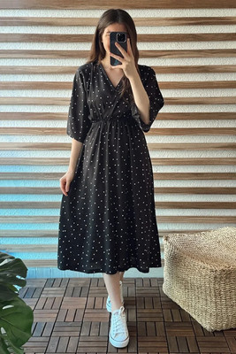 Glam Kanya Women Gown Black Midi/Calf Length Dress