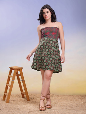 PURVAJA Women Fit and Flare Green Mini/Short Dress