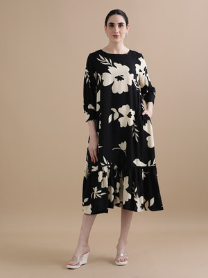 Black & Blah Blah Women Fit and Flare Black Midi/Calf Length Dress