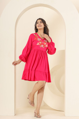 Kezlin Women Fit and Flare Multicolor Above Knee/Mid Thigh Length Dress