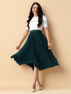 AASK Women Fit and Flare Green Midi/Calf Length Dress