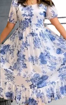 AKSHA CREATION Women Fit and Flare Multicolor Midi/Calf Length Dress