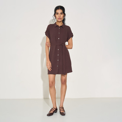 Honey By Pantaloons Women A-line Brown Above Knee/Mid Thigh Length Dress