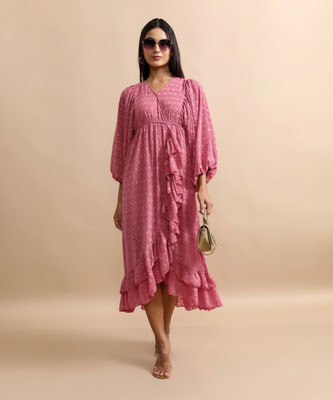 Tokyo Talkies Women Wrap Pink Midi/Calf Length Dress