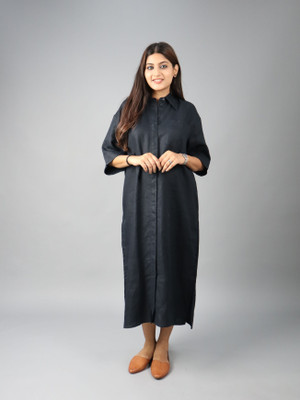FashionNeedles Women Shirt Black Midi/Calf Length Dress