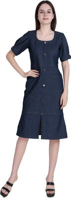 Fashmita Apparels Women A-line Blue Knee Length Dress