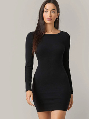 Elyraa Women Bodycon Black Above Knee/Mid Thigh Length Dress