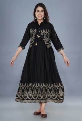 ASHISH PRINT Women Maxi Black Dress
