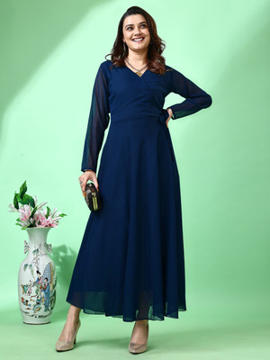 Fashion2wear Women Gown Dark Blue Maxi/Full Length Dress