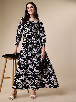 Sheetal Associates Women Fit and Flare Black, White Maxi/Full Length Dress
