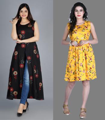 tanvi creation Women A-line Yellow Midi/Calf Length Dress