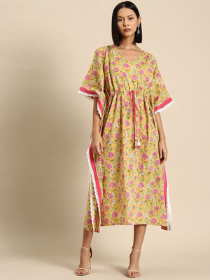 all about you Women Kaftan Yellow Midi/Calf Length Dress