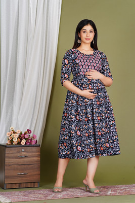 aashub Women Fit and Flare Black Ankle Length Dress