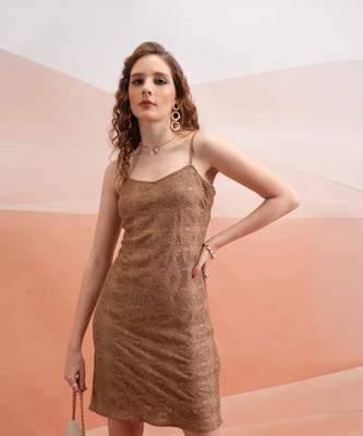 Tokyo Talkies Women Bodycon Brown Above Knee/Mid Thigh Length Dress