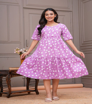 Alluring Women Fit and Flare Purple Midi/Calf Length Dress