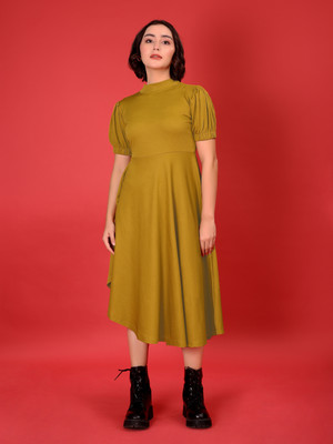 MILOST Women Asymmetric Yellow Knee Length Dress