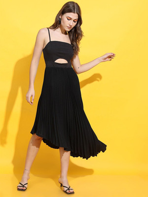 Tokyo Talkies Women Fit and Flare Black Midi/Calf Length Dress